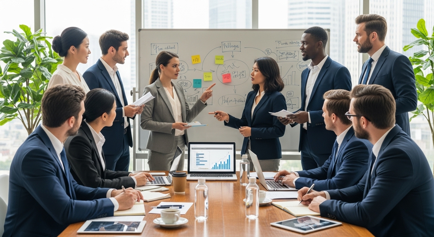 A diverse group of expat entrepreneurs from various backgrounds excitedly presenting their innovative business ideas to a panel of attentive angel investors and venture capitalists in a modern, well-lit co-working space, with laptops, whiteboards, and coffee cups visible, showcasing collaboration and ambition.